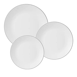 Aparelho De Jantar Jogo Pratos Porcelana Kit 18 Peças Borda Prata Legacy Silver Luxo