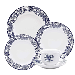 Aparelho De Jantar Chá Jogo Pratos Porcelana Kit 24 Peças Toile Jouy Oxford
