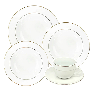 Aparelho De Jantar Jogo Pratos Chá Porcelana Kit 24 Peças Borda Dourada Majesty Gold Luxo