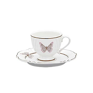 Xicara de Chá Café Com Pires 220ml Porcelana Soleil Encantada Oxford Borboleta
