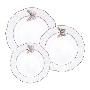 Aparelho De Jantar Jogo Pratos Porcelana Kit 12 Peças Soilel Encantada Borboleta Oxford
