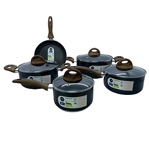 Jogo De Panelas Antiaderente Fogão Indução Kit 5 Peças Conjunto Smart Plus Brinox Granito