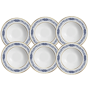 Jogo De Pratos Fundo Cerâmica 25cm Kit 6 Peças Sopa Xandai Azul Alleanza Luxo