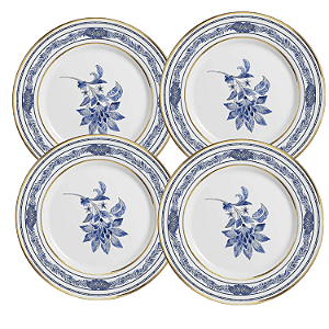 Jogo Pratos De Sobremesa Cerâmica 21cm Kit 4 Peças Xangai Azul Alleanza Luxo