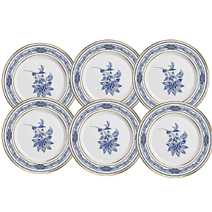 Jogo Pratos De Sobremesa Cerâmica 21cm Kit 6 Peças Xangai Azul Alleanza Luxo