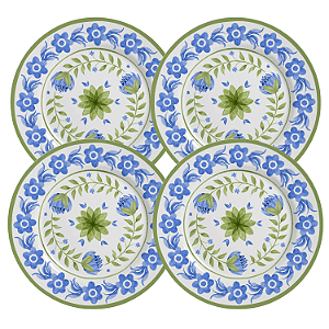 Jogo De Pratos Raso Jantar Cerâmica 29cm Kit 4 Peças Refeição Naples Alleanza Florido