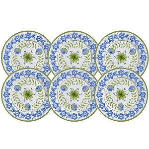 Jogo De Pratos Raso Jantar Cerâmica 29cm Kit 6 Peças Refeição Naples Alleanza Florido