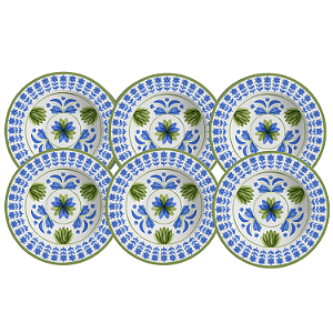 Jogo De Pratos Fundo Cerâmica 25cm Kit 6 Peças Sopa Naples Alleanza Florido