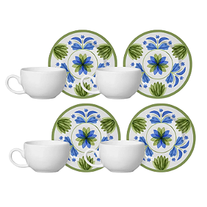 Jogo Xicaras de Café Com Pires 85ml Kit 4 Peças Cerâmica Naples Alleanza