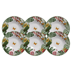 Jogo De Pratos Fundo Cerâmica 25cm Kit 6 Peças Sopa Paradiso Alleanza Tropical