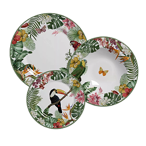 Aparelho De Jantar Jogo Pratos Kit 12 Peças Cerâmica Paradiso Alleanza Tropical
