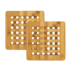 Kit 2 Descansos Protetor Apoio De Panela Bambu Quadrado 15cm Mesa Posta