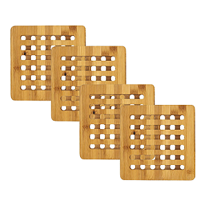 Kit 3 Descansos Protetor Apoio De Panela Bambu Quadrado 15cm Mesa Posta