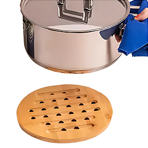 Descanso Suporte Apoio De Panela Bambu Redondo 19cm Mesa Posta