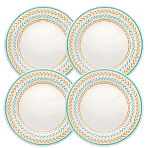 Jogo De Pratos Rasos Jantar Refeição Kit 4 Peças 24cm Cerâmica Louros Biona Oxford