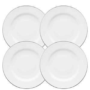 Jogo De Pratos Rasos Jantar Refeição Kit 4 Peças 28cm Borda Prata Porcelana Isabel Oxford