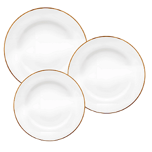 Jogo de Pratos Aparelho Jantar Kit 24 Peças Oxford Luxo Borda Dourada Filete Ouro Sofia