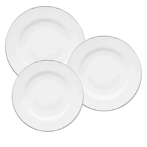 Jogo de Pratos Aparelho Jantar Kit 12 Peças Luxo Borda Filete Prata Isabel Oxford