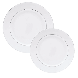 Jogo de Pratos Aparelho Jantar Kit 12 Peças Luxo Borda Prata Porcelana Branco Mônaco Wolff