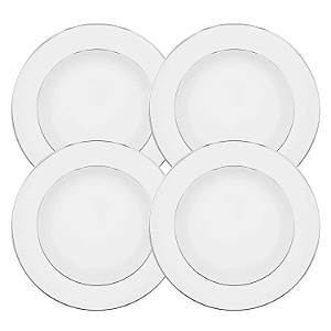 Jogo Pratos De Sobremesa 22cm Kit 4 Peças Porcelana Luxo Borda Prata Diamond Oxford