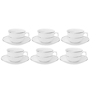 Jogo 6 Xicaras de Chá Café C/ Pires 240ml Porcelana Luxo Borda Prata Diamond Oxford