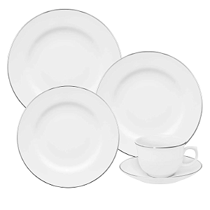 Jogo de Pratos Aparelho Jantar Kit 24 Peças Luxo Borda Filete Prata Isabel Oxford