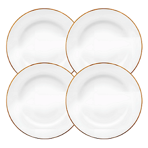 Jogo Pratos De Sobremesa Kit 4 Peças 22cm Borda Dourada Porcelana Sopa Sofia Oxford
