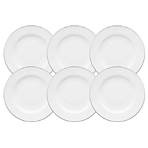 Jogo De Pratos Rasos Jantar Refeição Kit 6 Peças 28cm Borda Prata Porcelana Isabel Oxford