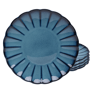 Jogo De Pratos Para Sobremesa Kit 4 Peças 21cm Cerâmica Scallop Azul
