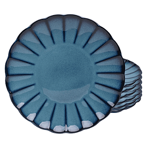 Jogo De Pratos Fundo Risoto Massas Kit 6 Peças 23cm Cerâmica Scallop Azul