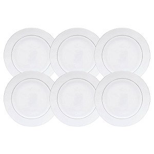 Jogo De Pratos Rasos Jantar Kit 6 Peças 27cm Borda Prata Mônaco Porcelana Branco Luxo