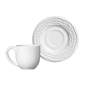 Xicara de Café Com Pires 72ml Cerâmica Madeleine Branco Porto Brasil