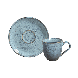Xicara de Café Chá Com Pires 120ml Cerâmica Breeze Azul Porto Brasil