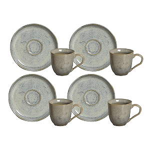 Jogo de Xicaras de Café Chá Com Pires 120ml Kit 4 Peças Cerâmica Bio Green Granite Porto Brasil