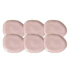 Jogo De Pratos De Sobremesa 31cm Kit 6 Peças Oval Orgânico Litchi Cerâmica Porto Brasil