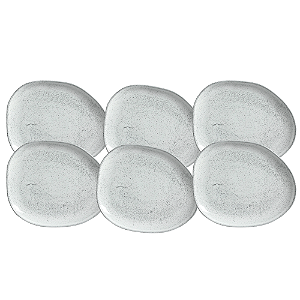 Jogo De Pratos Sobremesa 22,5cm Kit 6 Peças Oval Orgânico Echo Cerâmica Porto Brasil