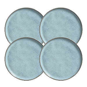 Jogo De Pratos Raso Jantar Refeição 27,5cm Kit 4 Peças Bio Breeze Azul Cerâmica Porto Brasil