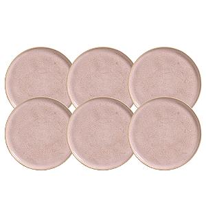 Jogo De Pratos Raso Jantar Refeição 27,5cm Kit 6 Peças Bio Litchi Rosa Cerâmica Porto Brasil