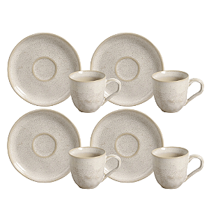 Jogo De Xicaras de Chá Café Com Pires 120ml Kit 4 Peças Cerâmica Bio Latte Porto Brasil Rustico