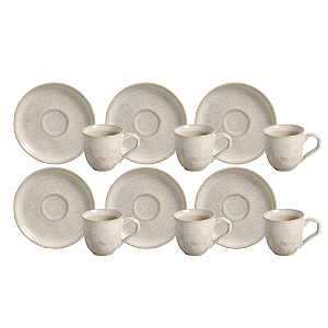 Jogo De Xicaras de Chá Café Com Pires 120ml Kit 6 Peças Cerâmica Bio Latte Porto Brasil Rustico