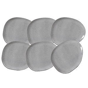 Jogo De Pratos Raso Jantar Refeição 31cm Kit 6 Peças Oval Orgânico Dust Cerâmica Porto Brasil Rustico
