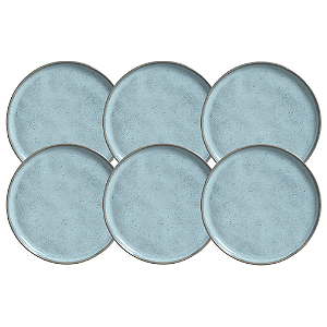 Jogo De Pratos Sobremesa 21,5cm Kit 6 Peças Bio Breeze Azul Cerâmica Porto Brasil