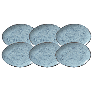 Jogo De Pratos Sobremesa 22,5cm Kit 6 Peças Oval Orgânico Breeze Azul Cerâmica Porto Brasil