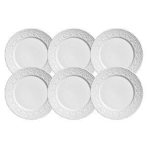 Jogo De Pratos Sobremesa 20,5cm Kit 6 Peças Madeleine Branco Cerâmica Porto Brasil