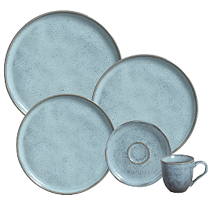 Aparelho Jogo De Jantar Pratos Kit 24 Peças Bio Breeze Azul Cerâmica Completo Porto Brasil