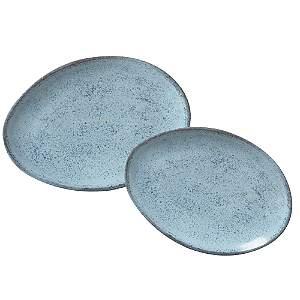 Aparelho De Jantar Jogo Pratos Oval Orgânico Breeze Kit 12 Peças Azul Cerâmica Porto Brasil