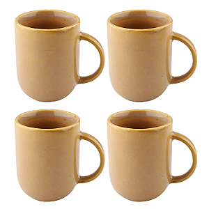 Jogo Kit 4 Canecas Xicaras de Chá Café 330ml Cerâmica Sotille