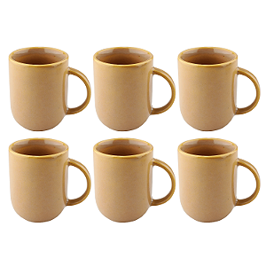 Jogo Kit 6 Canecas Xicaras de Chá Café 330ml Cerâmica Sotille