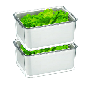 Kit 2 Organizadores De Geladeira 2,7L C/ Tampa e Cesto Escorredor Legumes Frutas Verduras