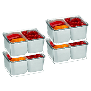 Kit 4 Organizadores De Geladeira 2,7L Tampa e Cesto Duplo Escorredor Legumes Frutas Verduras
